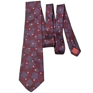 John Henry Golden Needle Collection 100% Silk Tie – Burgundy & Blue Geometric